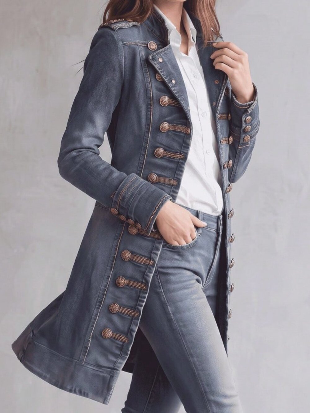 Blue Casual Women's Denim Coat - Picture 4 of 4